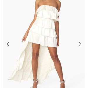 NWT WeWoreWhat TIERED SATIN CHARMEUSE RUFFLE HIGH LOW DRESS